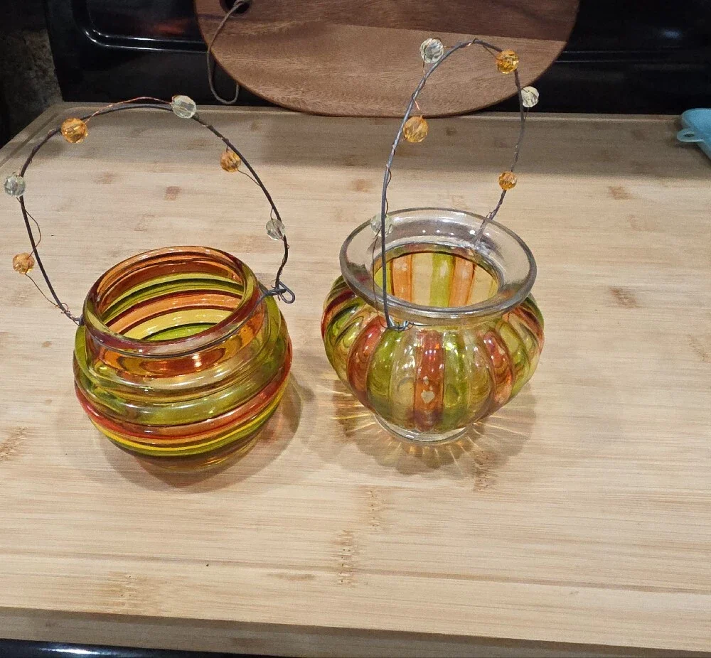 Vtg. Source Unknown Green and Orange, Appeare To Be Hand-painted